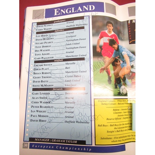 118 - England v Turkey, Wembley, Wednesday 16th October 1991 official match day programme signed by the En... 