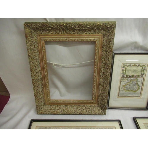 788 - Gilt framed map of the road from Whitby to Durham, map of Derbyshire, three views of castles in Durh... 