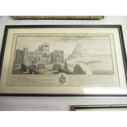 788 - Gilt framed map of the road from Whitby to Durham, map of Derbyshire, three views of castles in Durh... 