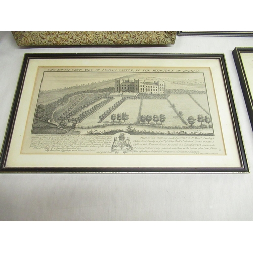 788 - Gilt framed map of the road from Whitby to Durham, map of Derbyshire, three views of castles in Durh... 