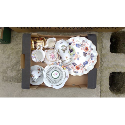 790 - Royal Crown Derby 1128 Imari pattern small rectangular dish, four items of Derby pattern Heron porce... 