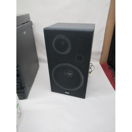 809 - Sanyo DC-X502 DC stereo system with two speakers and a Daewoo stereo CD radio cassette portable play... 