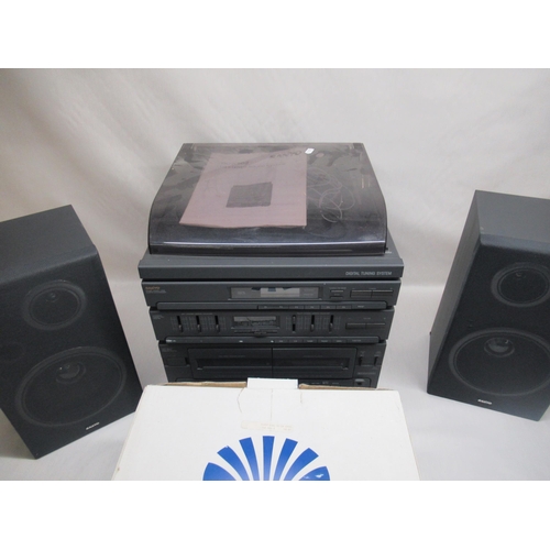 809 - Sanyo DC-X502 DC stereo system with two speakers and a Daewoo stereo CD radio cassette portable play... 