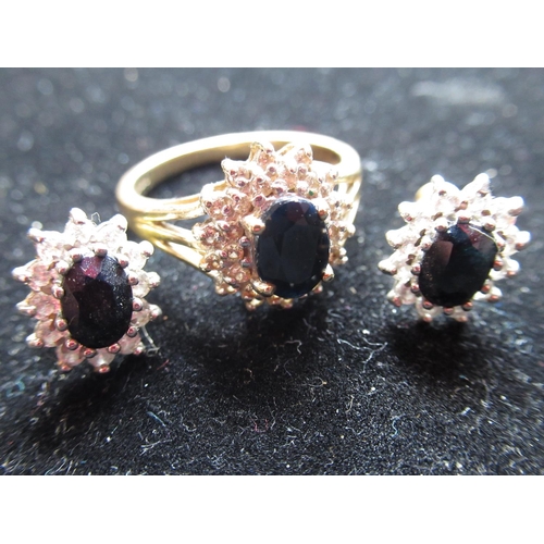 24 - 9ct yellow gold diamond and black stone cluster ring by PAM, 375, Birmingham, size N, 3g, and a pair... 