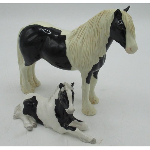 100 - Beswick piebald pony and foal, hand painted, signed to bases (2)