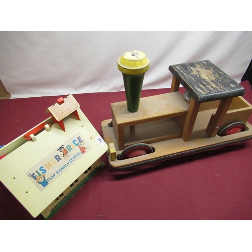 431 - Childs pull along wooden train engine W60cm H43cm, Fisher Price Play family school toy (2)