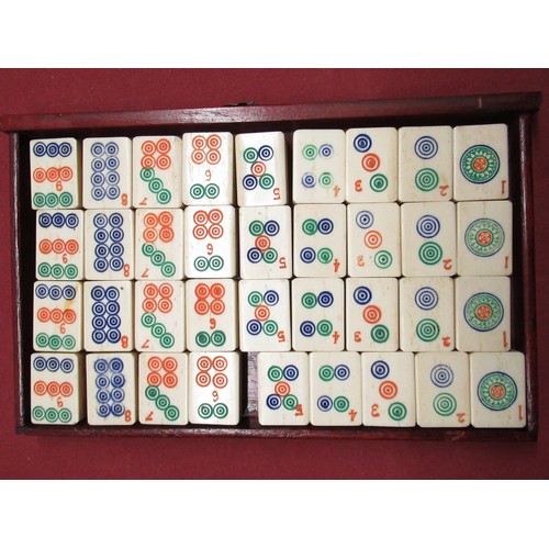 465 - Vintage c1930s to 1950s Mahjong set with five trays of bone and bamboo pieces and markers etc, toget... 