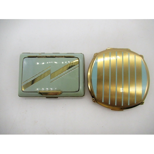 232 - Art Deco striped gilt and mint green enamel combination compact and cigarette case stamped Foreign a... 
