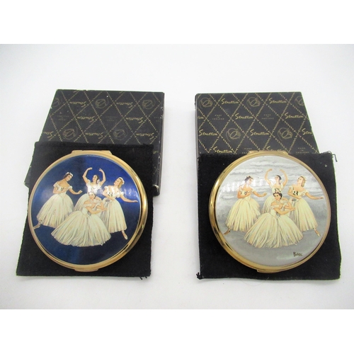 242 - Baron for Stratton compact with ballerinas posing on a light blue ground, another similar with cobal... 