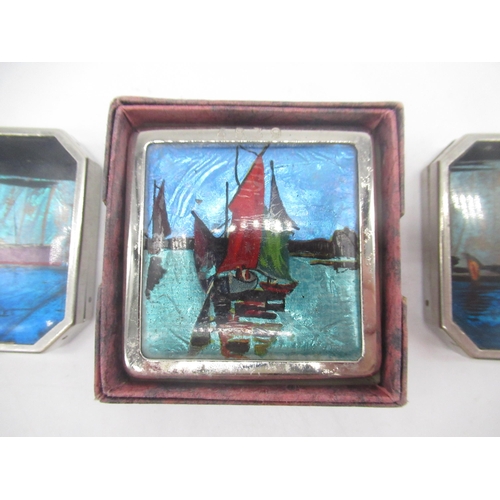 234 - Square compact with ship printed on foil, cover stamped 4839, Pat No. 378540 Octagonal Compact with ... 