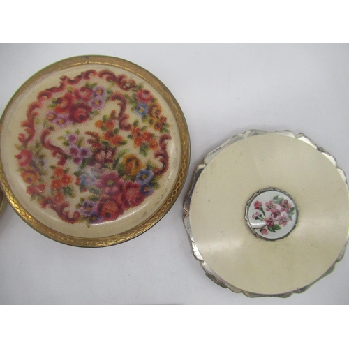 258 - Stratton compact with enamel and hand painted window to cover, eight Stratton compacts with floral c... 