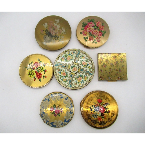 266 - Two Stratton compacts with floral printon brushed metal cover Le Rage compact with printed metal cov... 