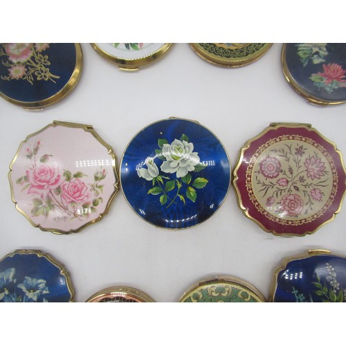 270 - Six Stratton compacts with floral covers, a Melissa compact with floral cover, three compacts with f... 