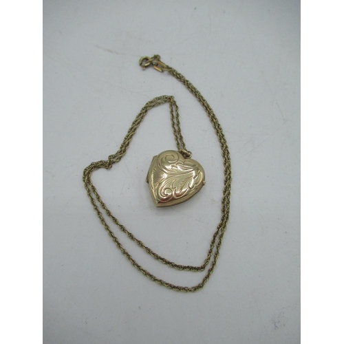 10 - Hallmarked 9ct yellow gold bright cut heart locket on hallmarked 9ct yellow gold rope chain with spr... 