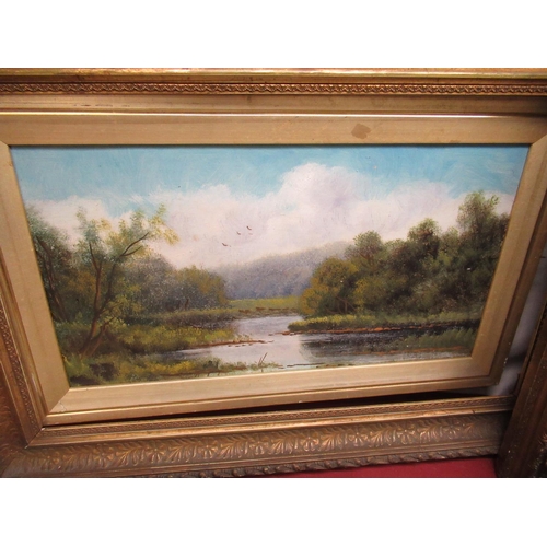 2 - H. Wilson (British late C19th); Four rural river landscapes, oil on card, one signed, (A/F) 23cm x 4... 