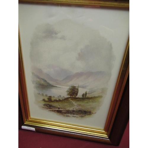 14 - Pair of framed water colours on milk glass depicting mountainous landscape scenes signed F.Shiott 31... 