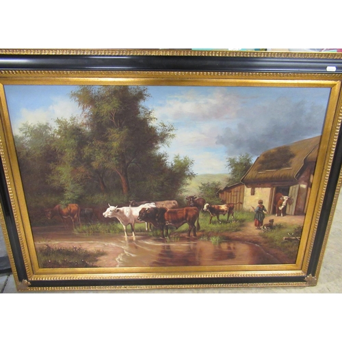 19 - C20th; 'Watering the Cattle', oil on canvas, 60cm x 90cm