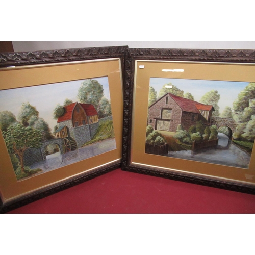 20 - English School (C20th); pair of Watermill scenes, oil on canvas, unsigned, 45cm x 50cm (2)