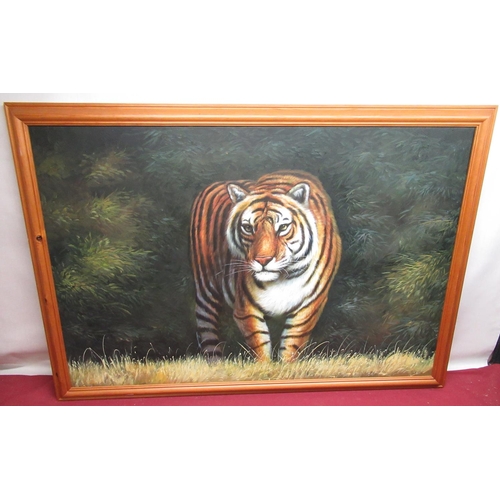 21 - C20th textured print on canvas; Study of a Tiger, 64cm x 93cm