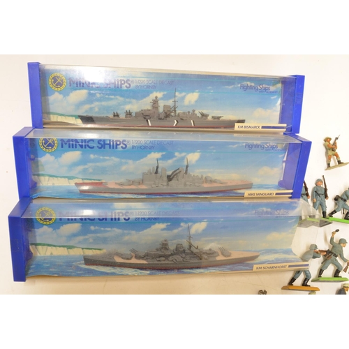 651A - Three 1:1200 diecast ship models by Minic Ships, Bismarck, Vanguard, Scharnhorst, Britain's Deetail ... 