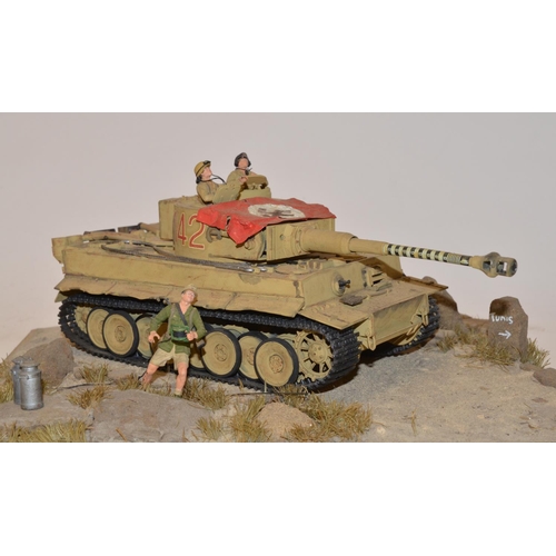 649 - 4 built kit models including a competently built 1/35 Tiger1/North Africa diorama and a larger scale... 