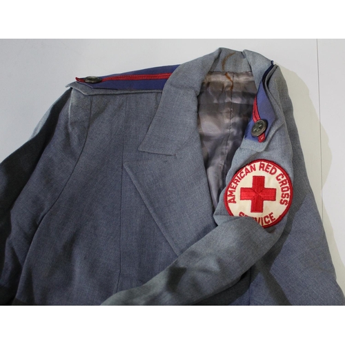 116 - Two American Red Cross service tunics in serge and cotton with insignia, and American nurses cape (3... 