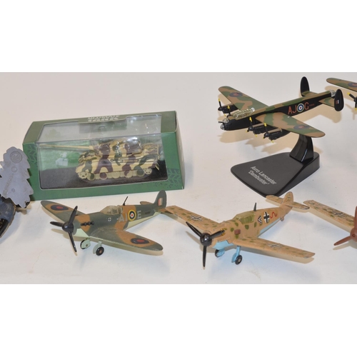 627 - Collection of diecast (mostly) aircraft models including Dinky Spitfire, 2x bf109s and a Ju87 Stuka.... 