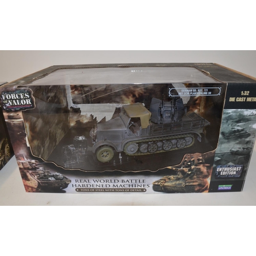 638 - 3 Forces of Valor 1/35 diecast armour models, SD.Kfz 7/1 with 2cm Flakvierling 38., German 4x4 ambul... 