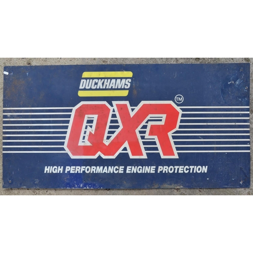 580 - Painted steel plate sign advertising Duckhams QXR high performance engine protection, 125cm x 62.5cm