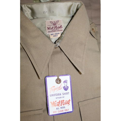 125 - Four military shirts including West Point with original card label, WWII pink shirt, size 16.5, dry ... 