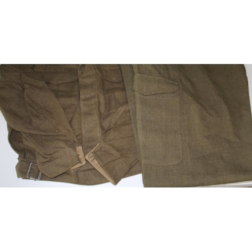 129 - British 1941 battle dress blouse, size 6, pair of 1942 officers trousers, pair of battle dress trous... 