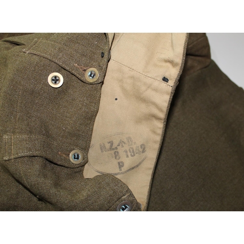 129 - British 1941 battle dress blouse, size 6, pair of 1942 officers trousers, pair of battle dress trous... 