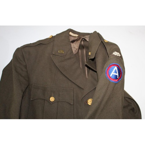 122 - Two US airforce uniforms with brass buttons, lapel insignia, silver wings and medal ribbon