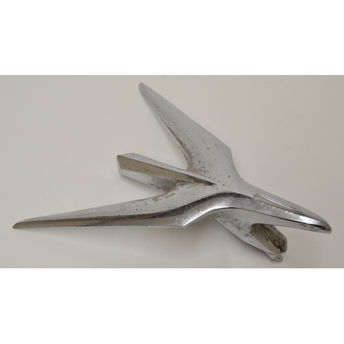 574 - Single vintage 1955 Chrysler Imperial eagle chrome hood ornament, stamped inside, approx W10