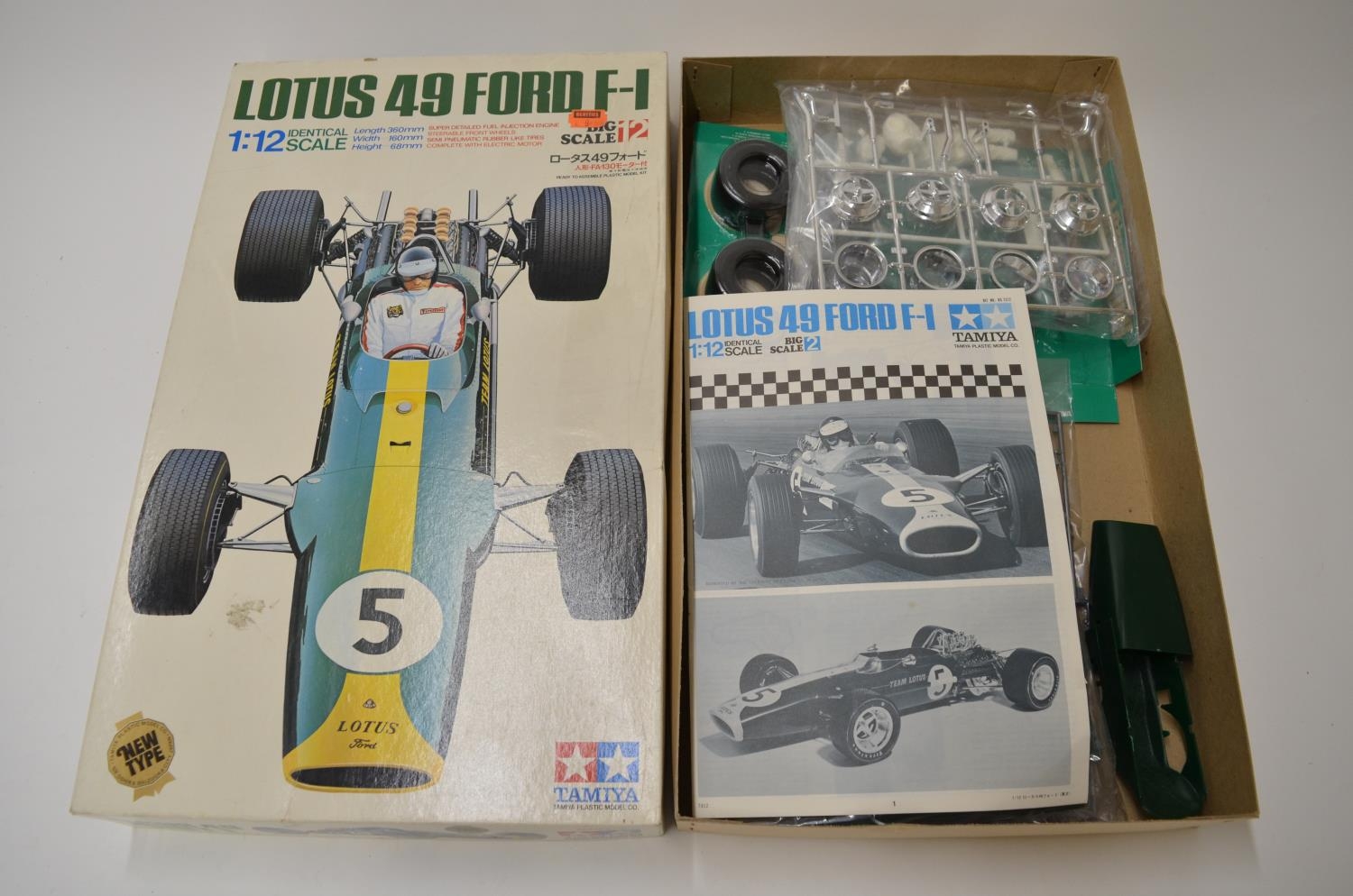 Tamiya 1/12 Lotus 49 Ford F-1. Unstarted plastic model kit, all