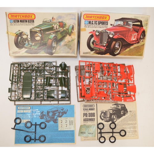 681 - Six 1/32 Matchbox model car kits including an Aston Martin Ulster, an MG sports car etc.