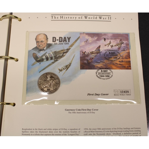 841 - History of WW2, two First Day Cover albums filled with D-Day anniversary coin covers