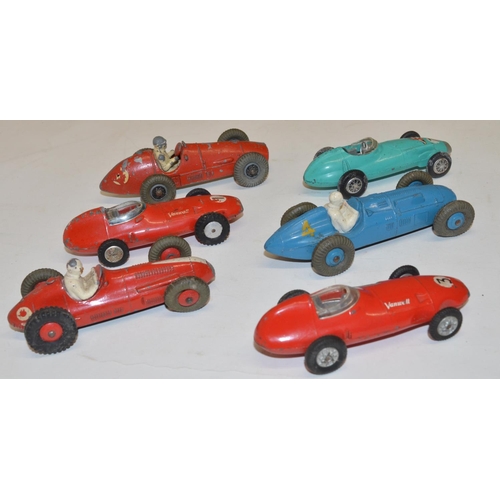 685 - Six vintage diecast racing car models including Corgi B.R.M. F1 Grand Prix, Dinky Talbot Lago, Vanwa... 