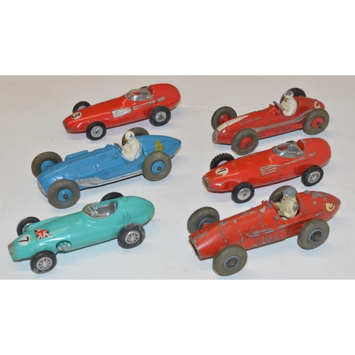 685 - Six vintage diecast racing car models including Corgi B.R.M. F1 Grand Prix, Dinky Talbot Lago, Vanwa... 