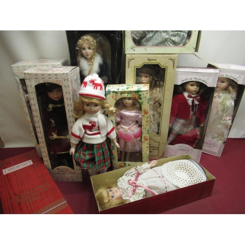 899 - Ten boxed porcelain dolls by various makers including Leonardo Collection, Salco, Angelina and a qua... 