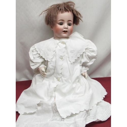 892 - Alt Beck & Gottschalk bisque headed doll, stamped 1361/50  15, wearing short brown wig, white coat a... 