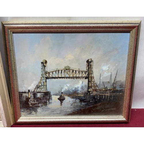 49 - W.A. Crocker (British, C20th); 'River Tees from the Transporter - Middlesbrough’, oil on canvas, 44c... 