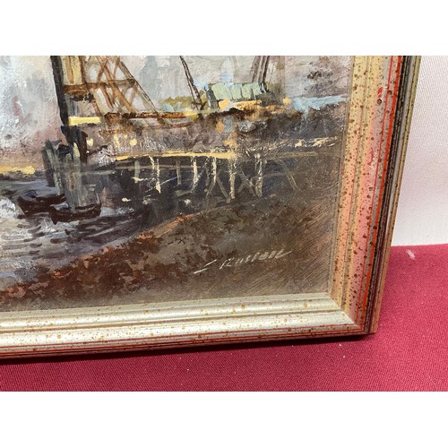 49 - W.A. Crocker (British, C20th); 'River Tees from the Transporter - Middlesbrough’, oil on canvas, 44c... 