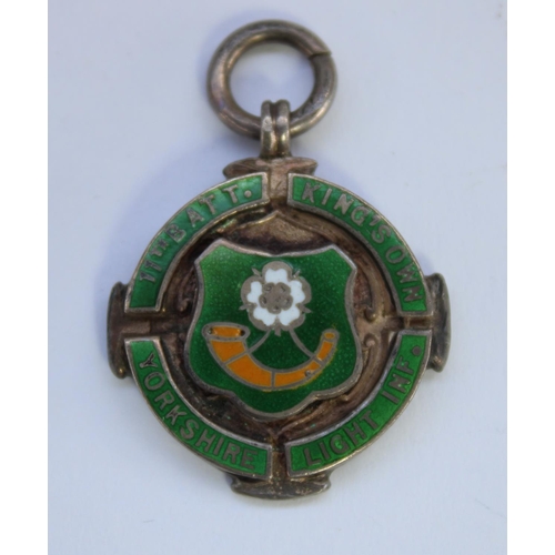 31 - WW1 period 11th Battalion Kings Own Yorkshire Light Infantry silver and enamel fob medallion by Fatt... 