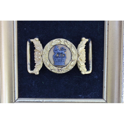 32 - C19th Victorian British Army Officers levee gilt bronze belt buckle, mounted and framed