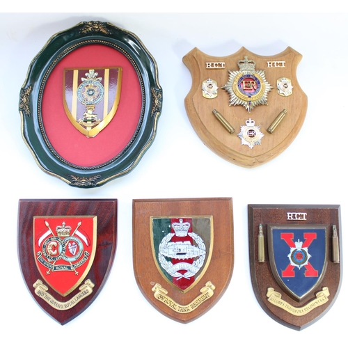 34 - Regimental shield plaques including Royal Corps of Transport, 3rd Royal Tank Regt, 16/5 Queens Royal... 