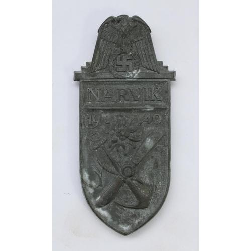40 - WW2 German Third Reich Narvik campaign shield, in zinc with no cloth backing, four rungs all present