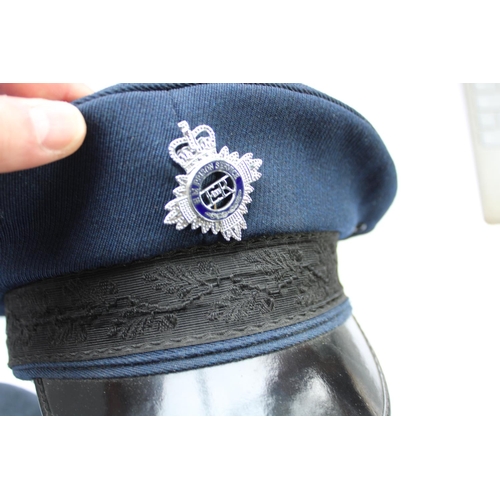195 - Vintage HM Prison services peak cap, Cambridge Constabulary peak cap, Royal Australian Airforce peak... 