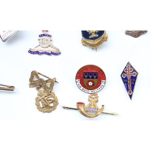 57 - Selection of enamel regimental, sweetheart and civilian association badges, many hallmarked silver, ... 