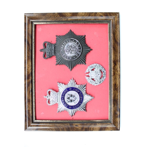 67 - Good collection of British police cap badges and helmet badges, mostly mounted and framed with some ... 